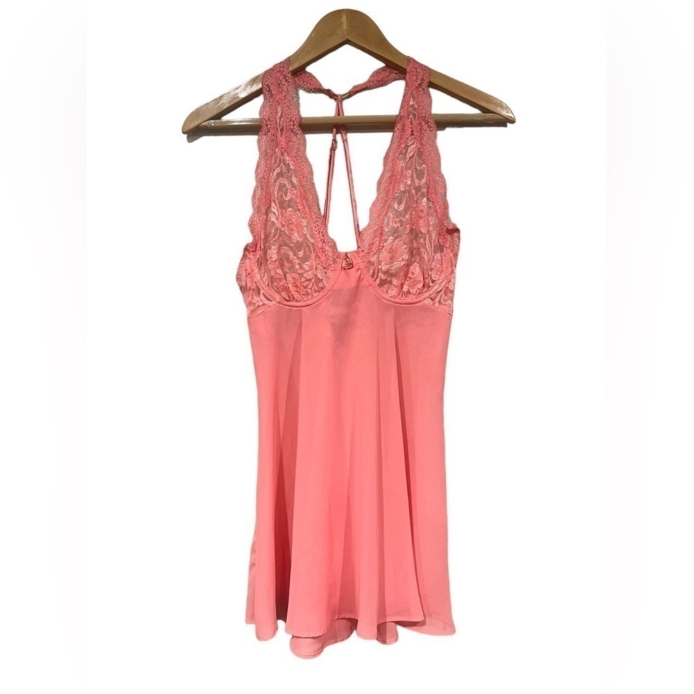 Cinema Etoile Seductivewear Slip Dress Racer Back Large Pink Color Sheer